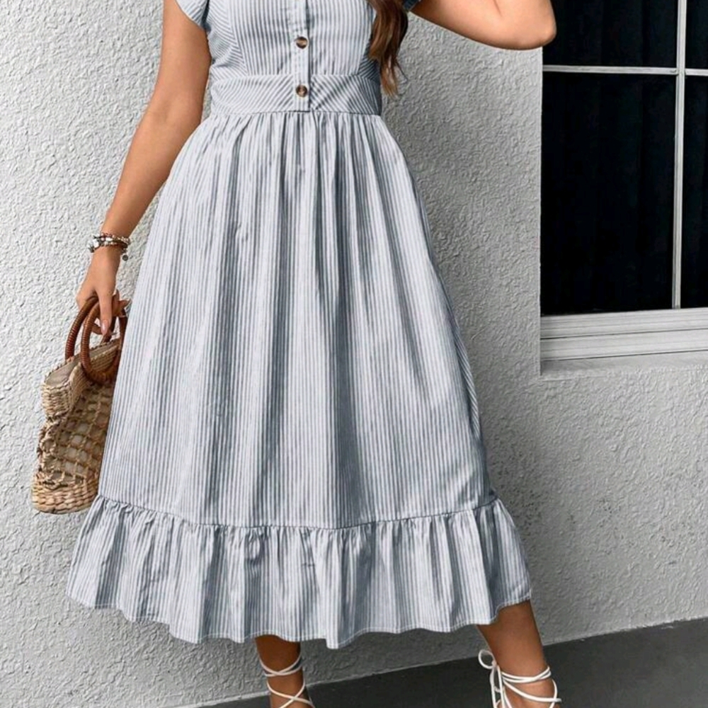 Striped Gray Midi Dress
